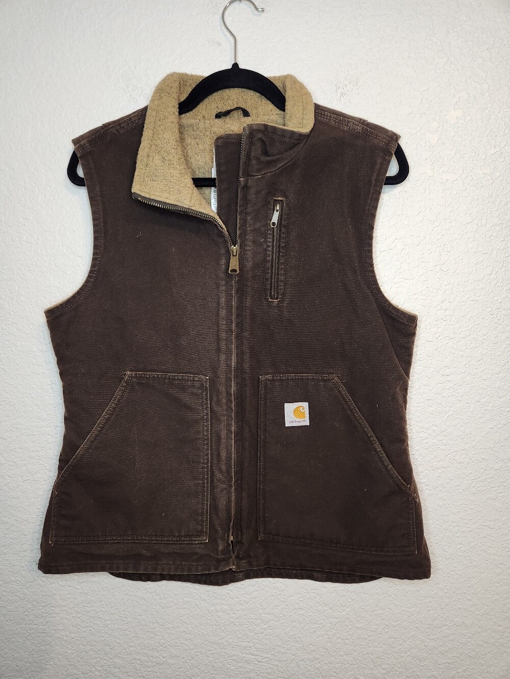 Carhartt women's vest brown Small petite wv001 dkb Sherpa Lined Duck Vest